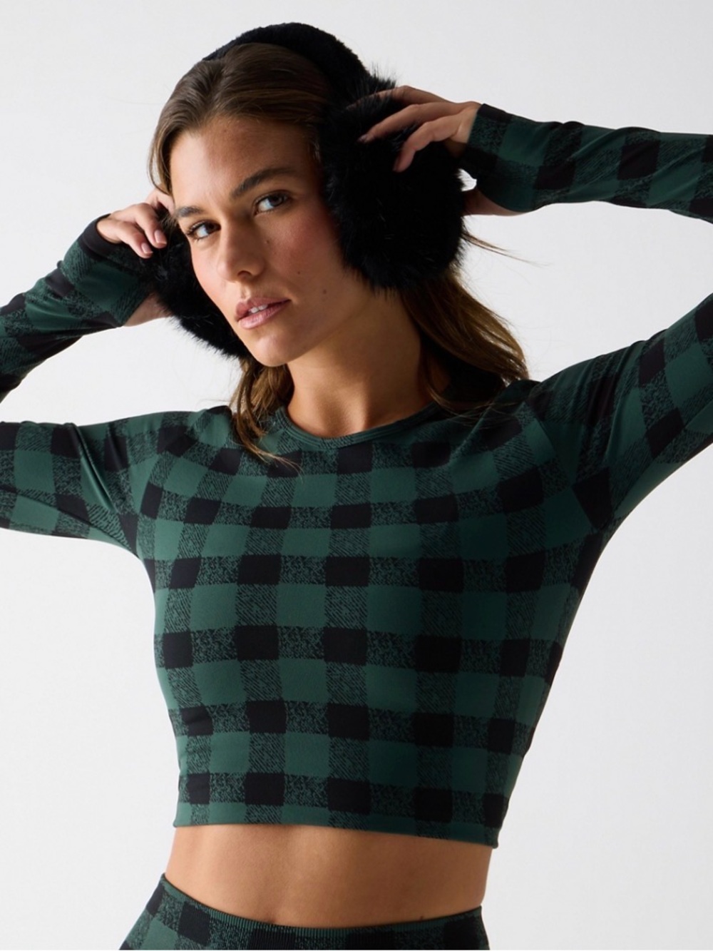 Fabletics Sleek Seamless Long-Sleeve Top In Everpine Mountain Top Plaid